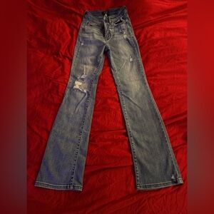 Judy Blue Flare Distressed Jeans in Classic Blue